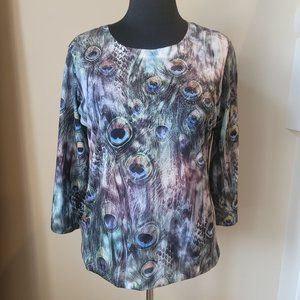 Chicos Long-Sleeve Peacock Pattern Top Blouse Shirt - Gently Used